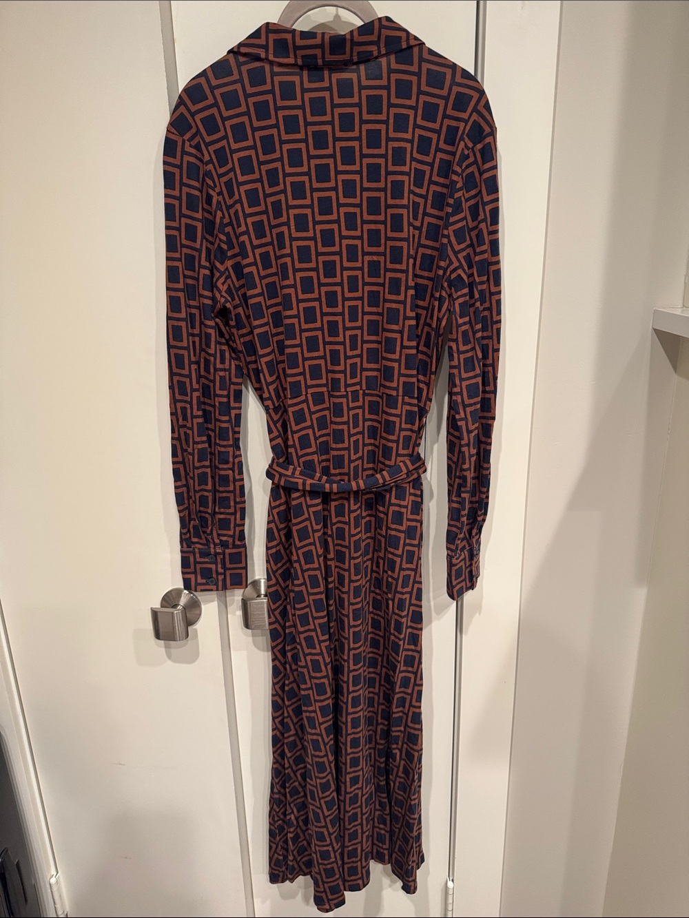 Boden Marcia jersey shirt maxi dress Brown and blue Grid Front button - Picture 9 of 9